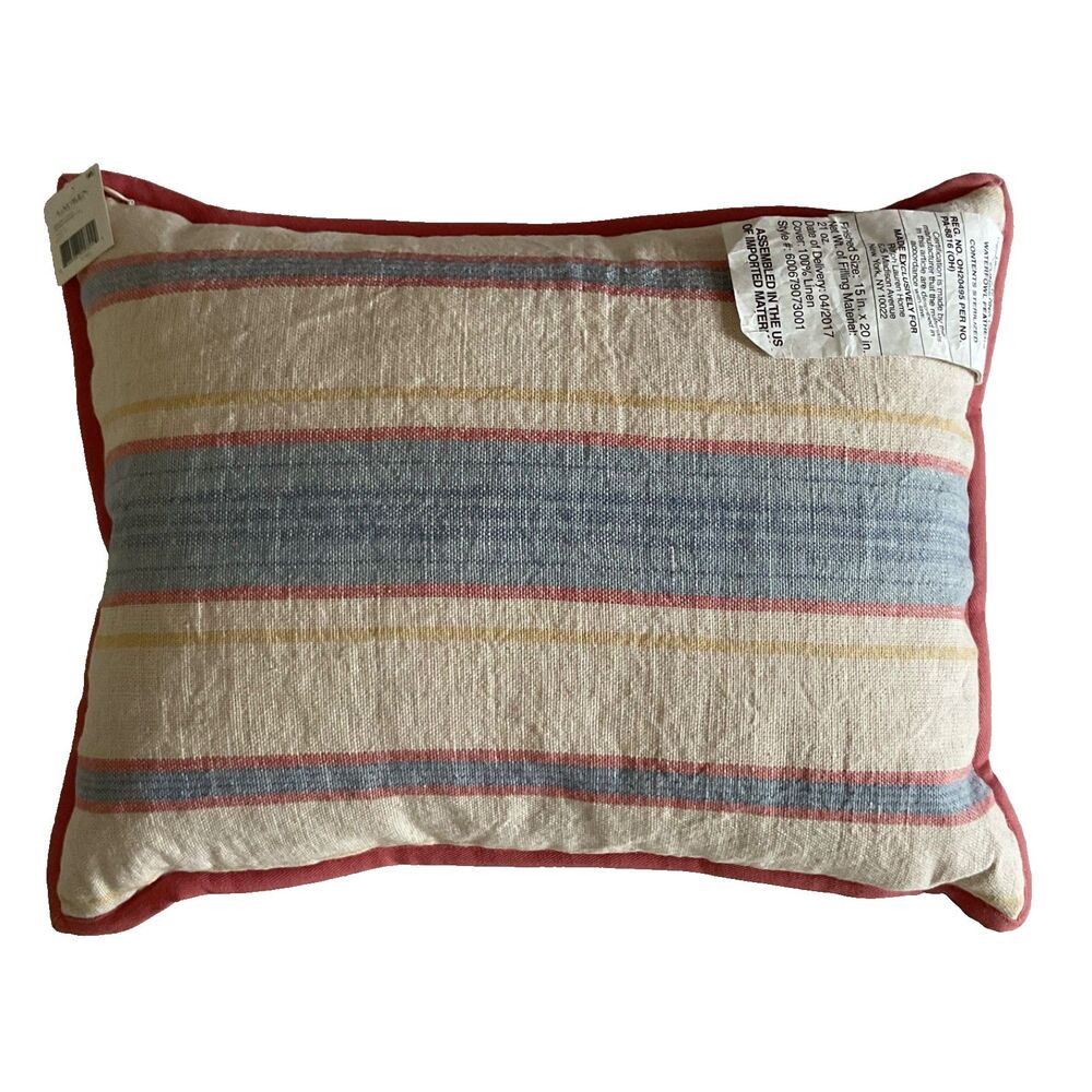 Ralph Lauren Cayden Rectangle Pillow 100% Linen Cover Down Filling Striped
